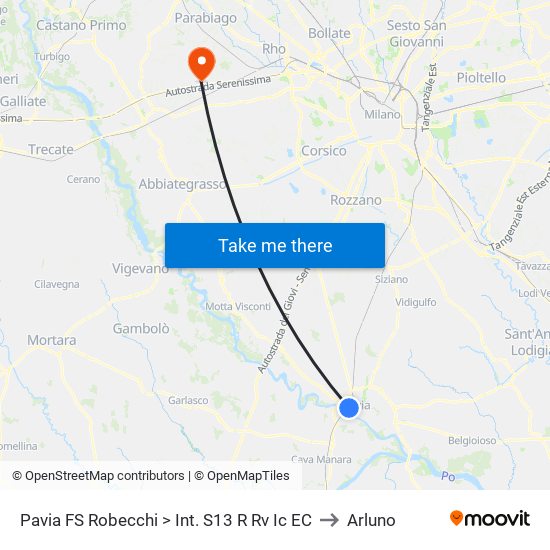 Pavia FS Robecchi > Int. S13 R Rv Ic EC to Arluno map