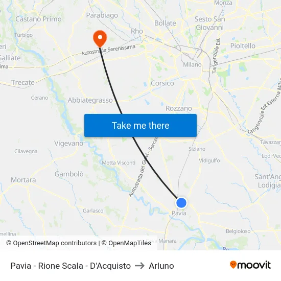Pavia - Rione Scala - D'Acquisto to Arluno map