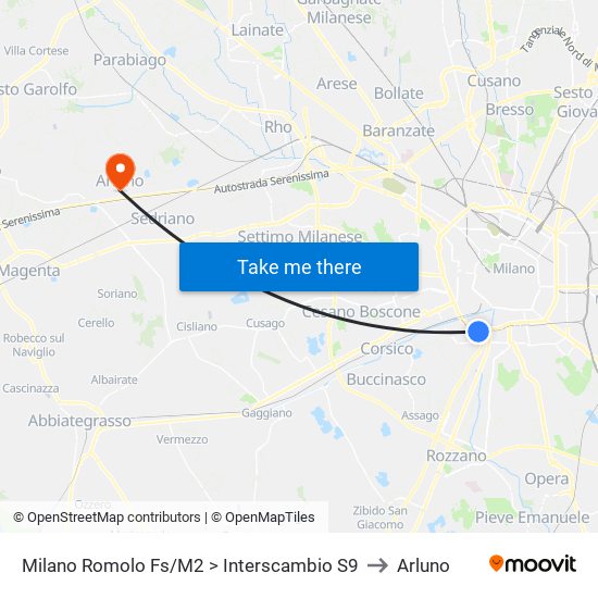 Milano Romolo Fs/M2 > Interscambio S9 to Arluno map