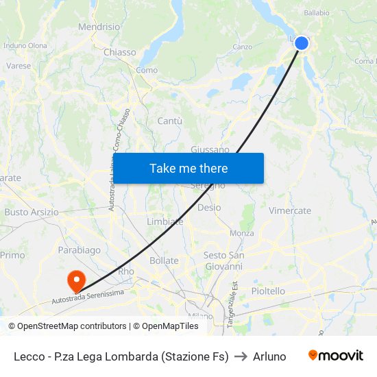 Lecco - P.za Lega Lombarda (Stazione Fs) to Arluno map