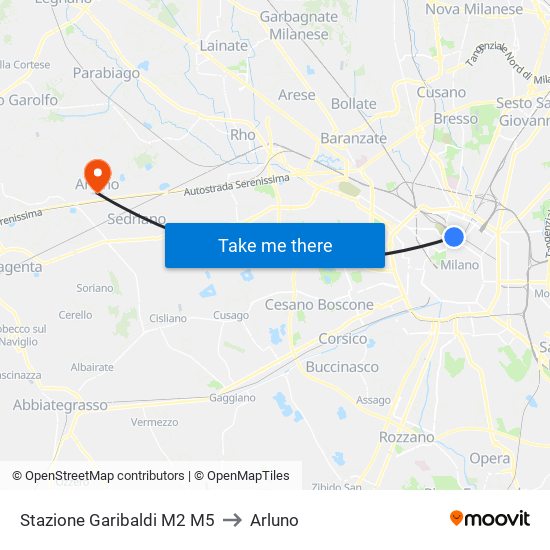 Stazione Garibaldi M2 M5 to Arluno map