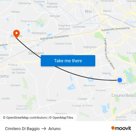 Cimitero Di Baggio to Arluno map