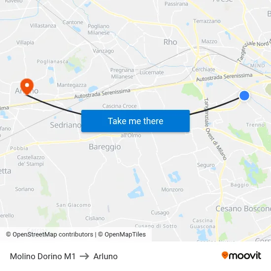 Molino Dorino M1 to Arluno map