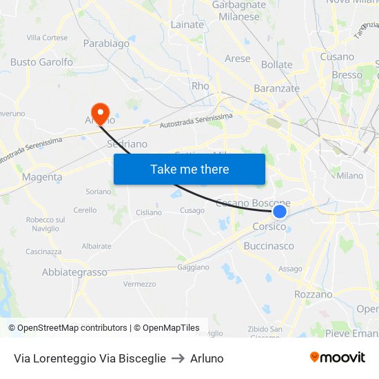 Via Lorenteggio Via Bisceglie to Arluno map