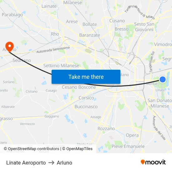 Linate Airport to Arluno map