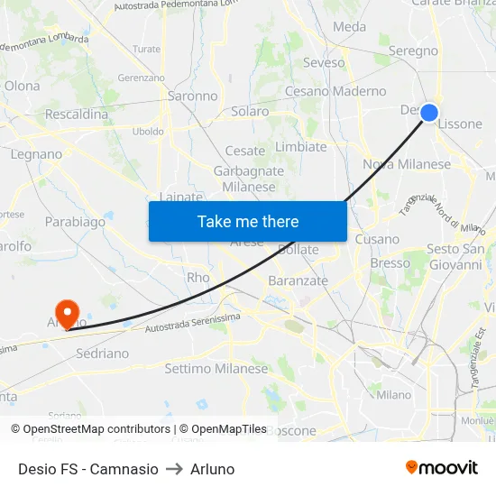 Desio Station - Camnasio to Arluno map