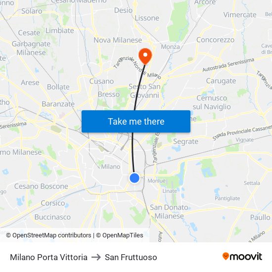 Milano Porta Vittoria to San Fruttuoso map