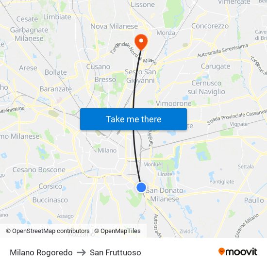 Milano Rogoredo to San Fruttuoso map