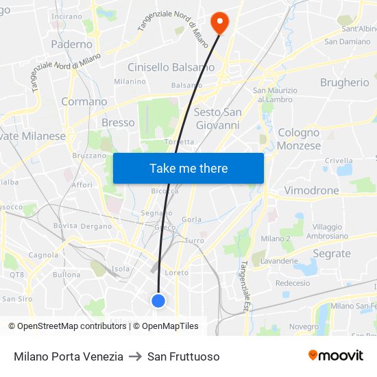 Milano Porta Venezia to San Fruttuoso map