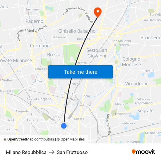 Milano Repubblica to San Fruttuoso map