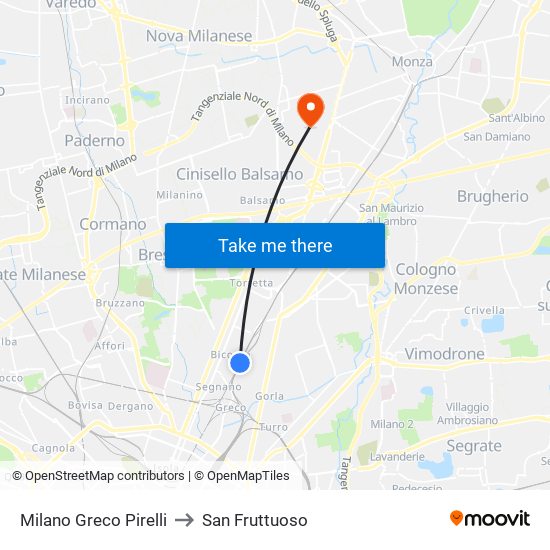 Milano Greco Pirelli to San Fruttuoso map