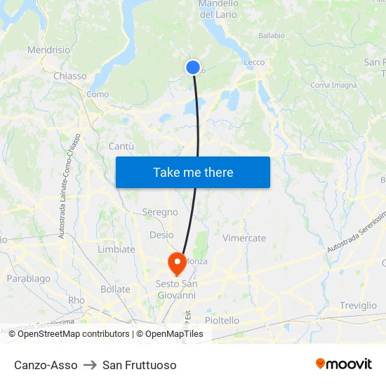 Canzo-Asso to San Fruttuoso map