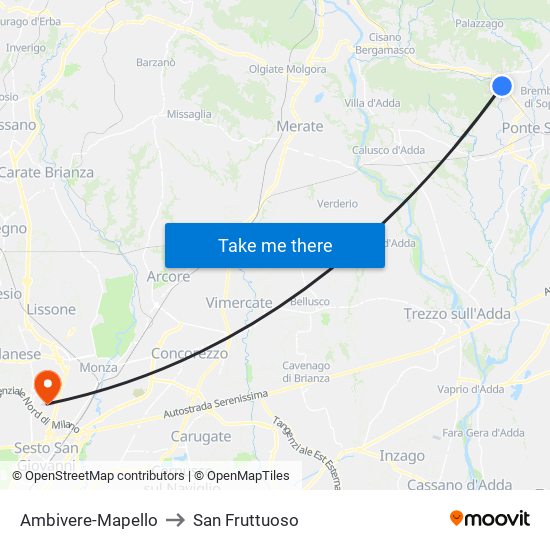 Ambivere-Mapello to San Fruttuoso map