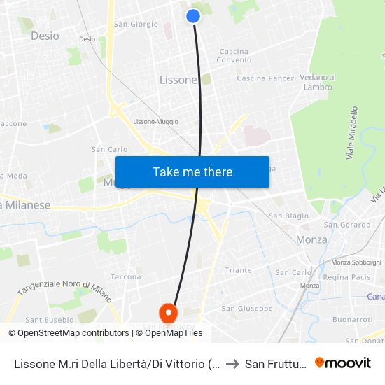 Lissone M.ri Della Libertà/Di Vittorio (Istituti) to San Fruttuoso map