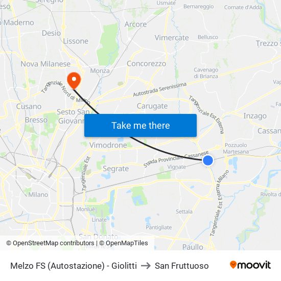 Melzo FS (Autostazione) - Giolitti to San Fruttuoso map