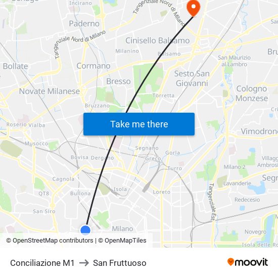 Conciliazione M1 to San Fruttuoso map