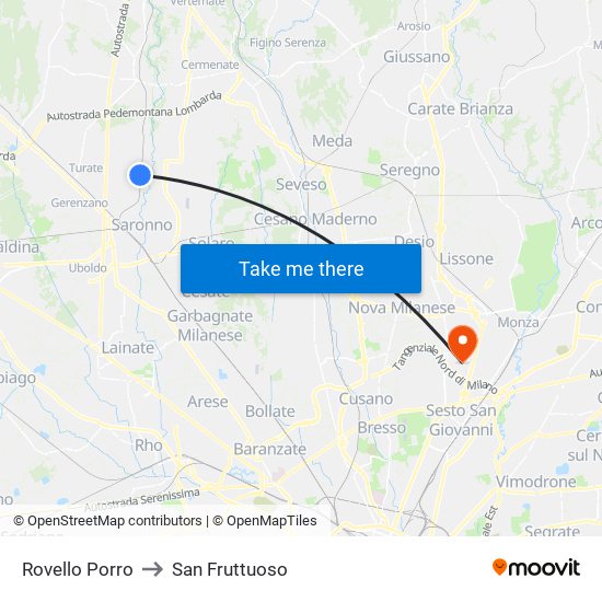 Rovello Porro to San Fruttuoso map