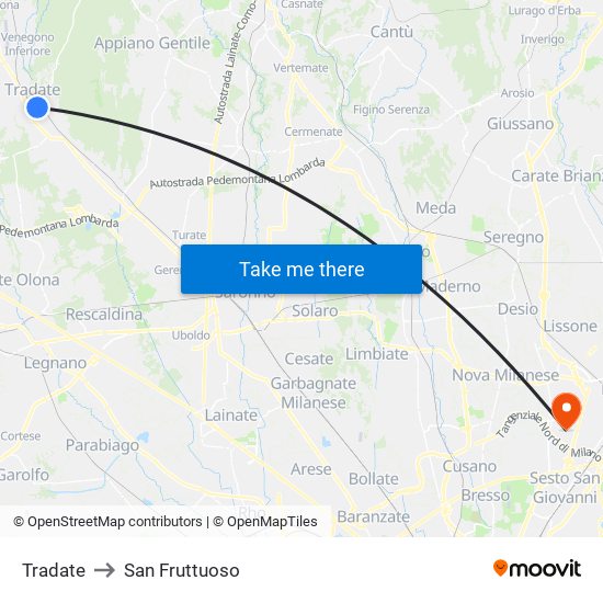 Tradate to San Fruttuoso map
