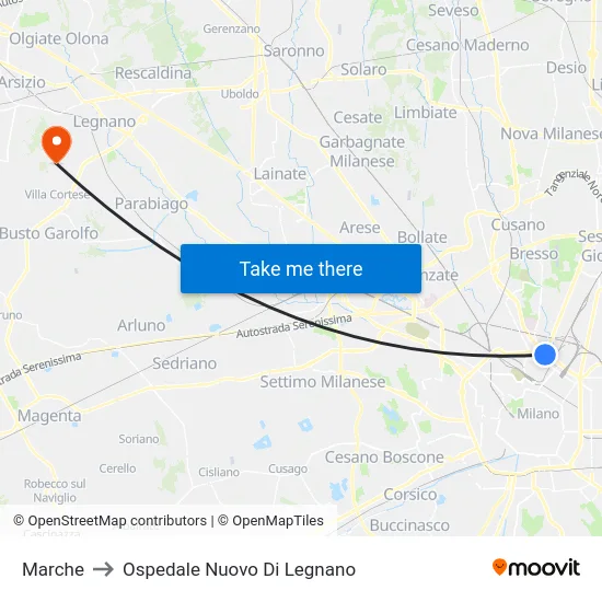 Marche to Ospedale Nuovo Di Legnano map