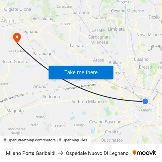 Milano Porta Garibaldi to Ospedale Nuovo Di Legnano map