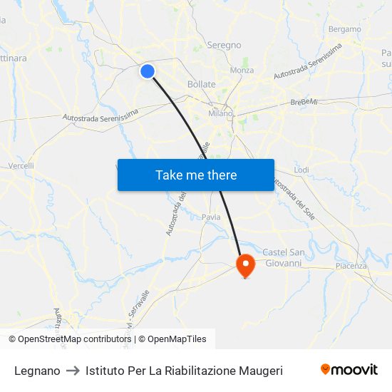 Legnano to Istituto Per La Riabilitazione Maugeri map