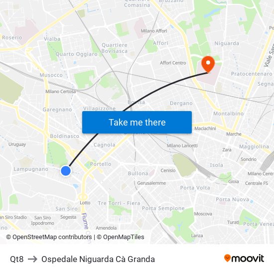 Qt8 to Ospedale Niguarda Cà Granda map