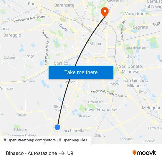 Binasco - Bus Station to U9 map