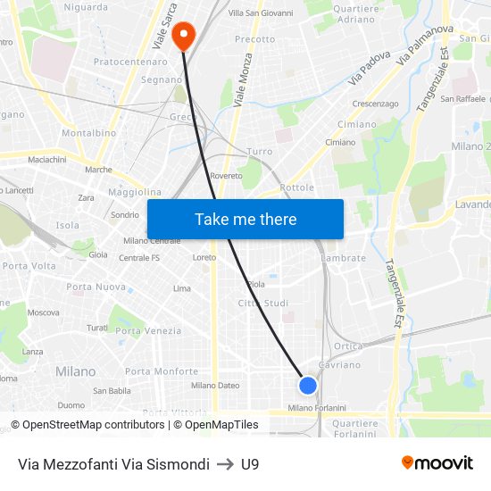 Via Mezzofanti Via Sismondi to U9 map