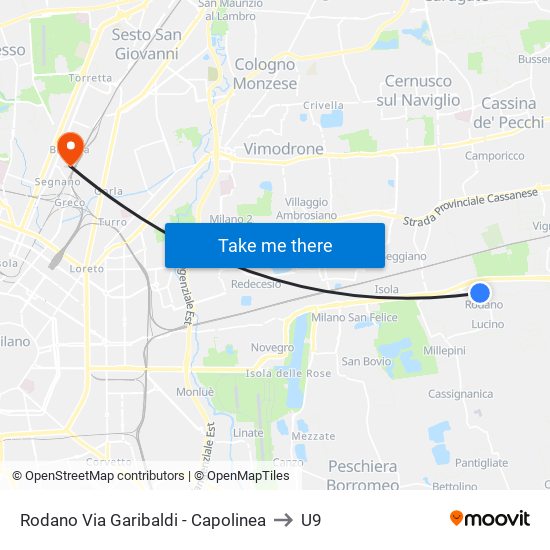 Rodano Via Garibaldi - Capolinea to U9 map