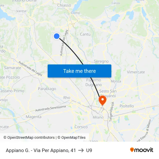 Appiano G. - Appiano Road, 41 to U9 map