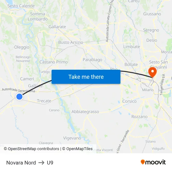 Novara North to U9 map