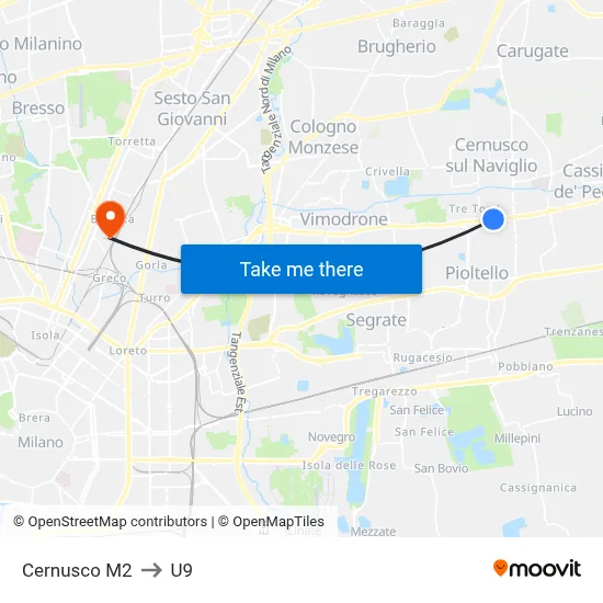 Cernusco M2 to U9 map