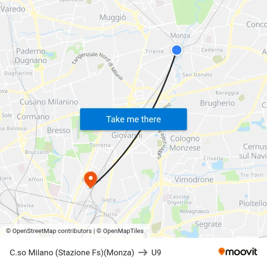 Corso Milano (Railway Station)(Monza) to U9 map