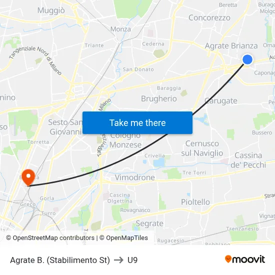 Agrate B. (Stabilimento St) to U9 map