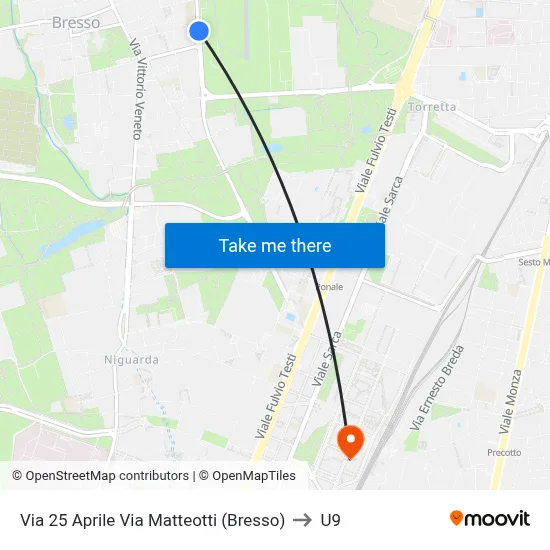 April 25th Street Matteotti Street (Bresso) to U9 map