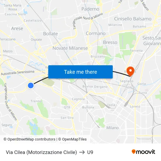 Cilea Street (Civil Motor Vehicle Dept) to U9 map