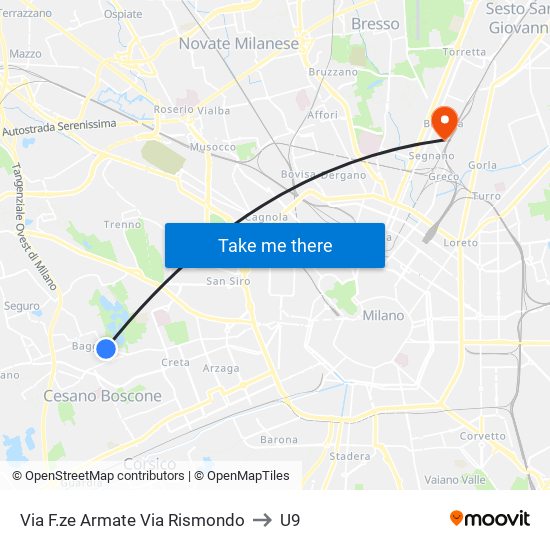 Via F.ze Armate Via Rismondo to U9 map