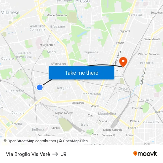 Broglio Street Varè Street to U9 map