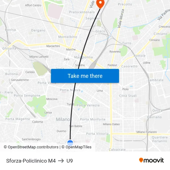 Sforza-Policlinico M4 to U9 map