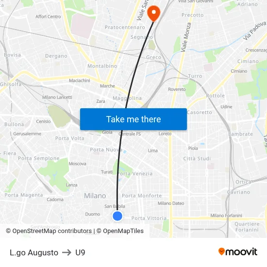 Augusto Square to U9 map