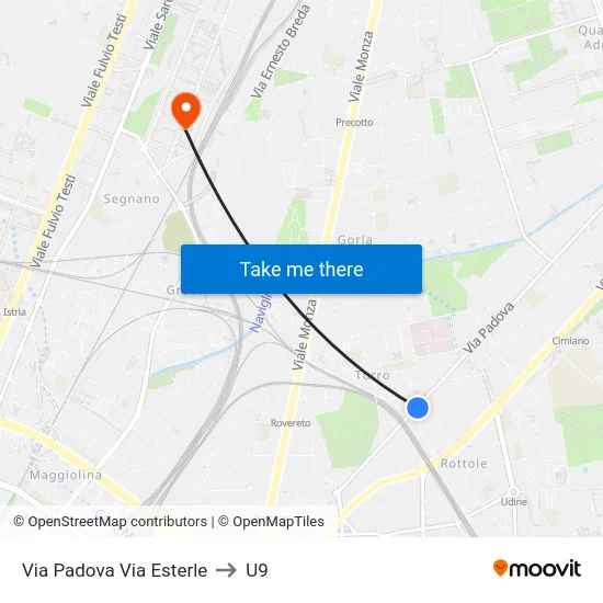 Via Padova Via Esterle to U9 map