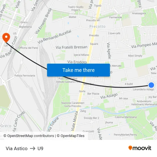 Astico Street to U9 map