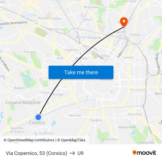 Via Copernico, 53 (Corsico) to U9 map