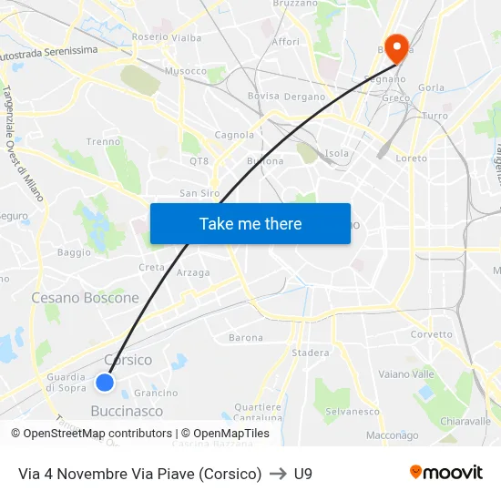 November 4th Street Via Piave (Corsico) to U9 map