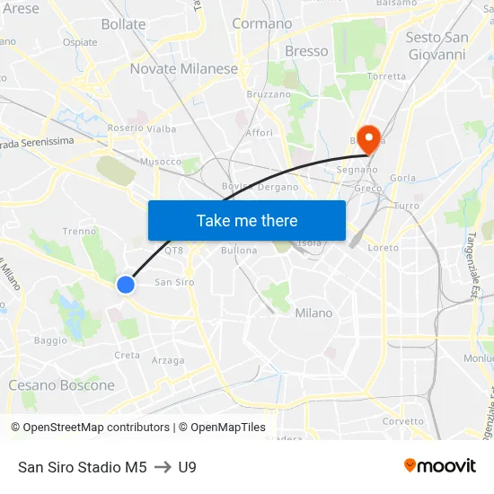 San Siro Stadium M5 to U9 map