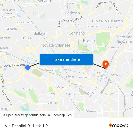 Via Pasolini R11 to U9 map