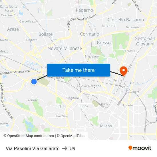 Pasolini Street Gallarate Street to U9 map