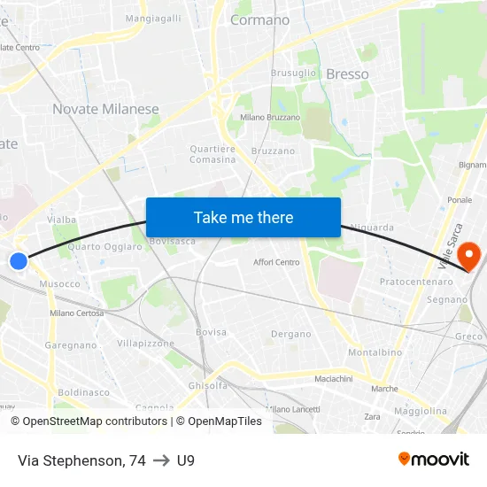 74 Via Stephenson to U9 map