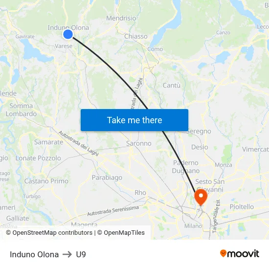 Induno Olona to U9 map