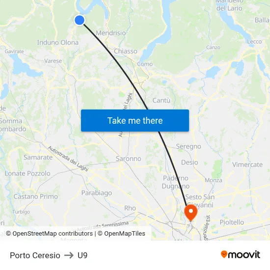 Porto Ceresio to U9 map